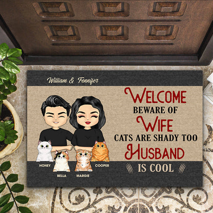 Chibi Couple Welcome Cats Are Shady - Couple Gift - Personalized Custom Doormat