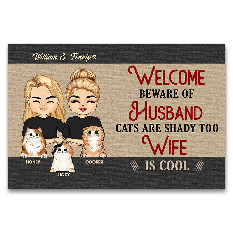 Chibi Couple Welcome Cats Are Shady - Couple Gift - Personalized Custom Doormat