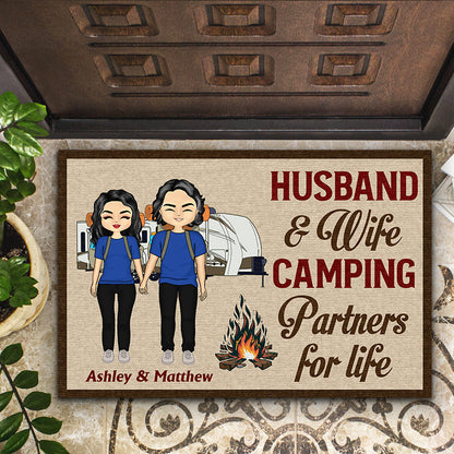 Camping Chibi Couple Partners For Life - Couple Gift - Personalized Custom Doormat