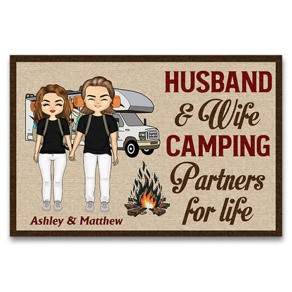 Camping Chibi Couple Partners For Life - Couple Gift - Personalized Custom Doormat