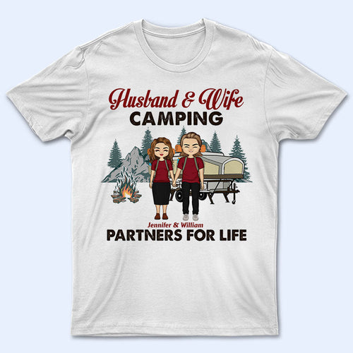 Chibi Couple Camping Partners For Life - Couple Gift - Personalized Custom T Shirt
