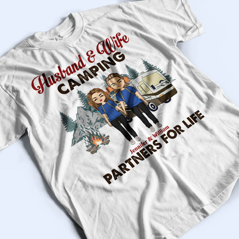Chibi Couple Camping Partners For Life - Couple Gift - Personalized Custom T Shirt