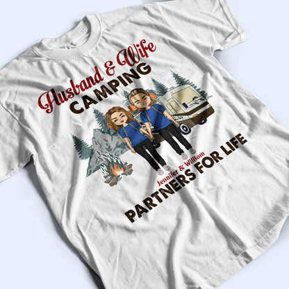 Chibi Couple Camping Partners For Life - Couple Gift - Personalized Custom T Shirt