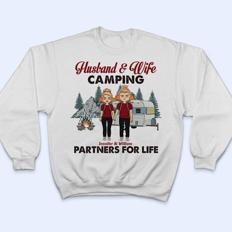 Chibi Couple Camping Partners For Life - Couple Gift - Personalized Custom T Shirt