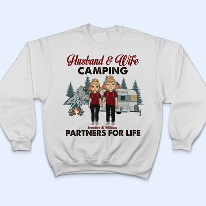 Chibi Couple Camping Partners For Life - Couple Gift - Personalized Custom T Shirt