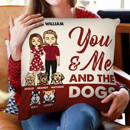 Chibi Couple You & Me And The Dogs - Dog Lover Gift - Personalized Custom Pillow