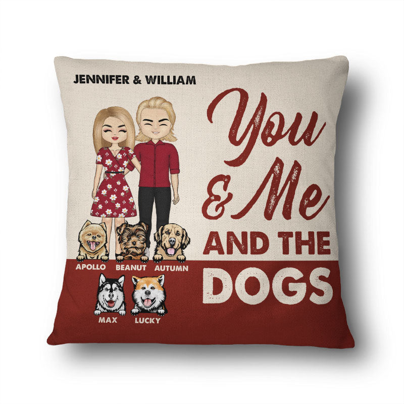 Chibi Couple You & Me And The Dogs - Dog Lover Gift - Personalized Custom Pillow