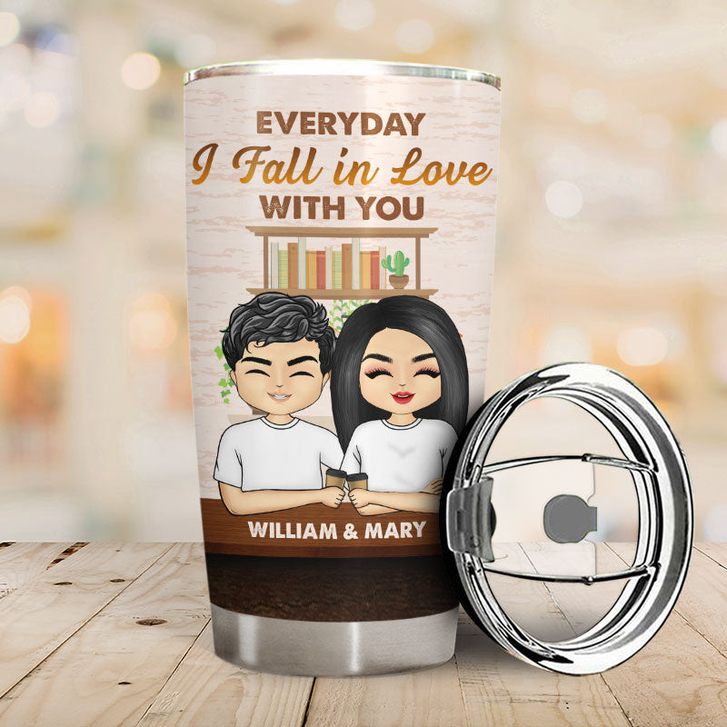 Everyday I Fall In Love With You Husband Wife Couple - Dog Lovers Gifts - Personalized Custom Tumbler