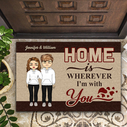 Chibi Couple Wherever I'm With You - Couple Gift - Personalized Custom Doormat