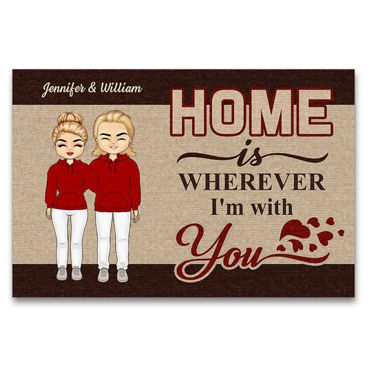 Chibi Couple Wherever I'm With You - Couple Gift - Personalized Custom Doormat