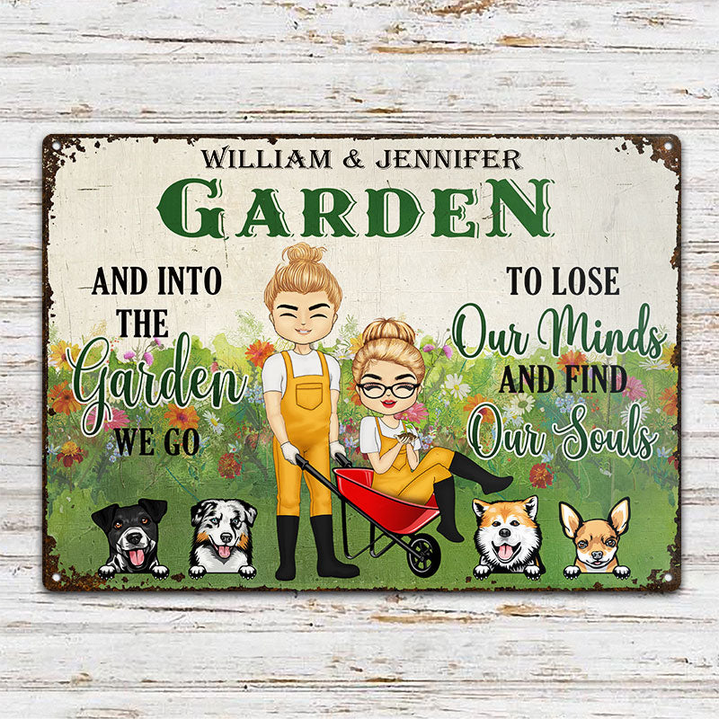 Garden Couple Lose Our Minds And Find Our Souls - Gift For Couples And Dog Lovers - Personalized Custom Classic Metal Signs