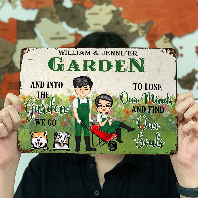 Garden Couple Lose Our Minds And Find Our Souls - Gift For Couples And Dog Lovers - Personalized Custom Classic Metal Signs