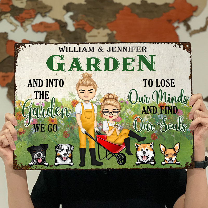 Garden Couple Lose Our Minds And Find Our Souls - Gift For Couples And Dog Lovers - Personalized Custom Classic Metal Signs