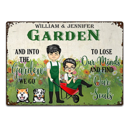 Garden Couple Lose Our Minds And Find Our Souls - Gift For Couples And Dog Lovers - Personalized Custom Classic Metal Signs