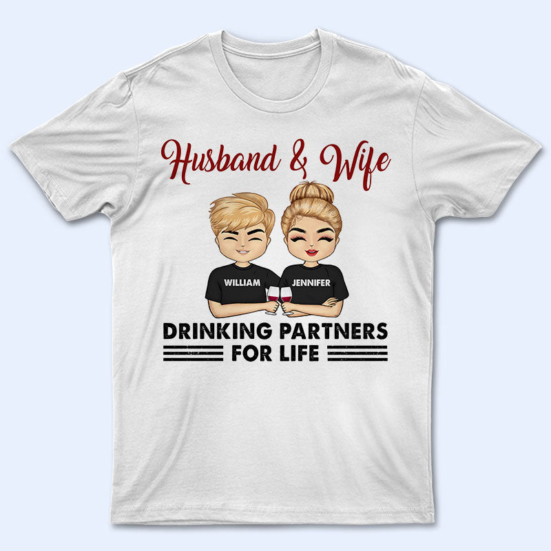 Chibi Couple Drinking Partners For Life - Personalized Custom T Shirt