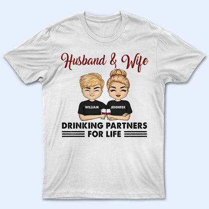 Chibi Couple Drinking Partners For Life - Personalized Custom T Shirt