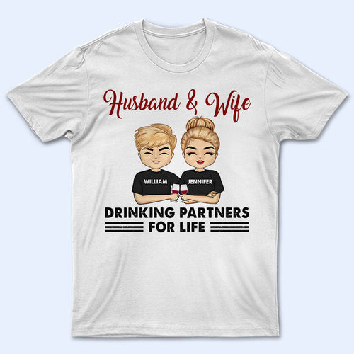 Chibi Couple Drinking Partners For Life - Personalized Custom T Shirt