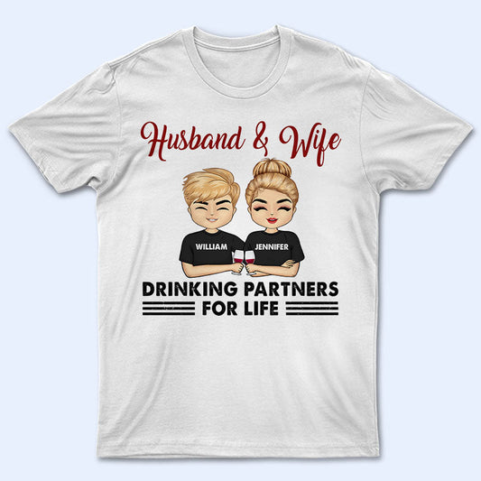 Chibi Couple Drinking Partners For Life - Personalized Custom T Shirt