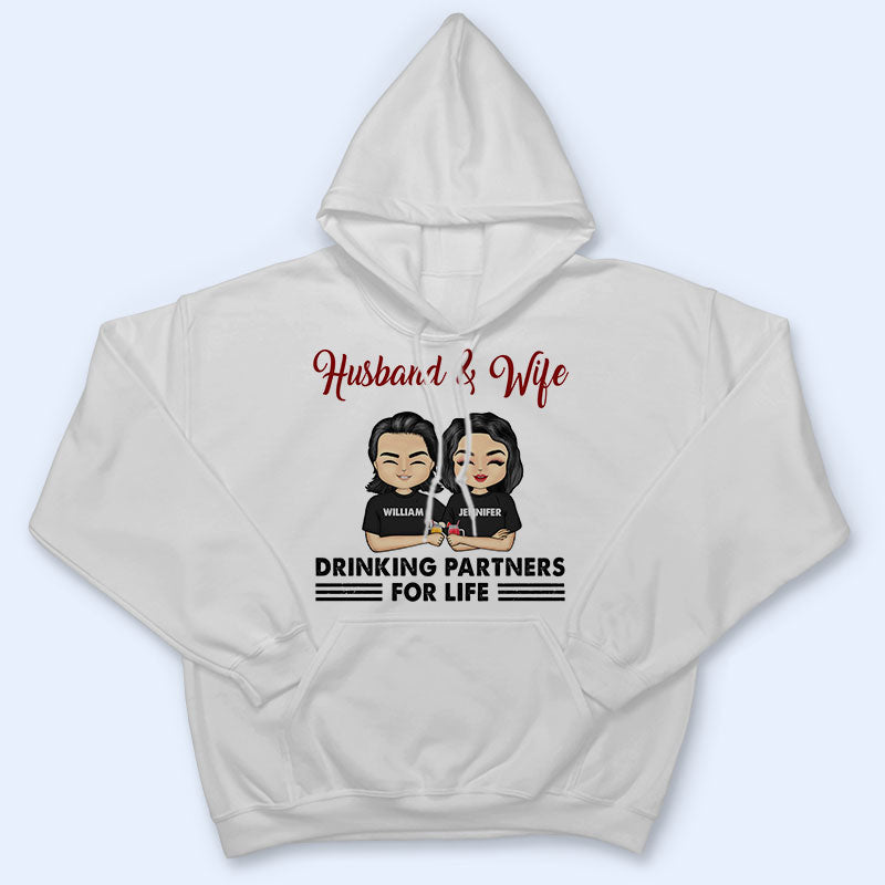 Chibi Couple Drinking Partners For Life - Personalized Custom T Shirt