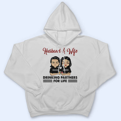 Chibi Couple Drinking Partners For Life - Personalized Custom T Shirt