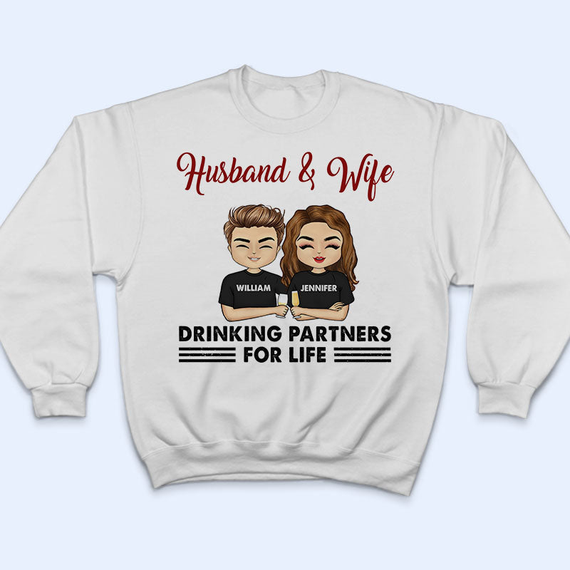 Chibi Couple Drinking Partners For Life - Personalized Custom T Shirt