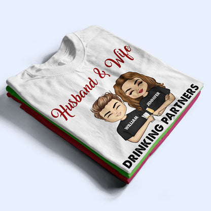 Chibi Couple Drinking Partners For Life - Personalized Custom T Shirt