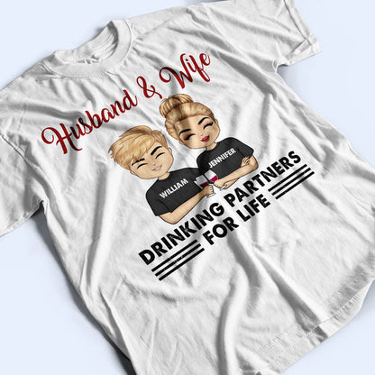 Chibi Couple Drinking Partners For Life - Personalized Custom T Shirt