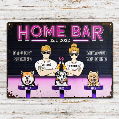 Couple Home Bar Proudly Serving With Dog - Home Bar Decor - Personalized Custom Classic Metal Signs
