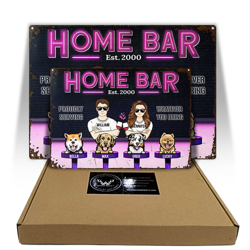 Couple Home Bar Proudly Serving With Dog - Home Bar Decor - Personalized Custom Classic Metal Signs