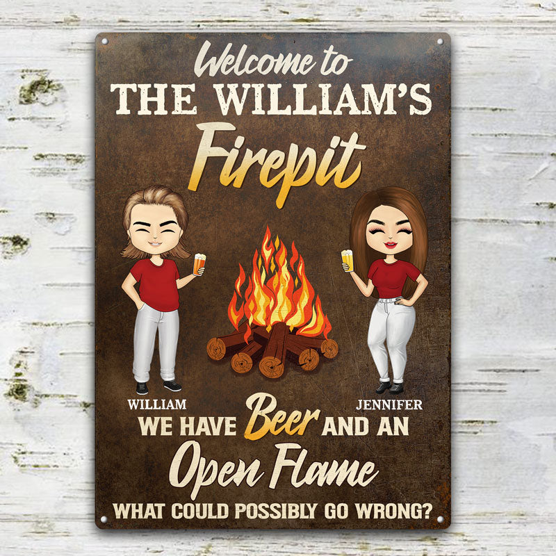 Camping Fire Pit Couple Welcome We Have Beer - Personalized Custom Classic Metal Signs
