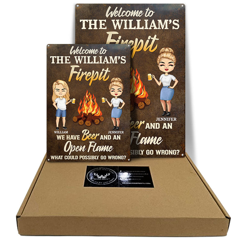 Camping Fire Pit Couple Welcome We Have Beer - Personalized Custom Classic Metal Signs