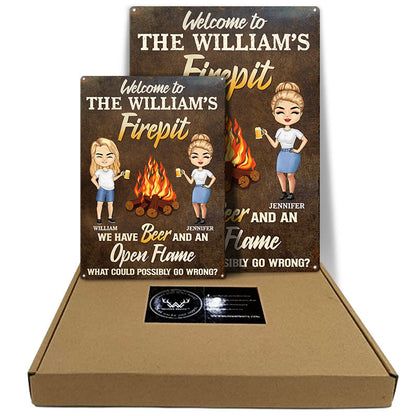 Camping Fire Pit Couple Welcome We Have Beer - Personalized Custom Classic Metal Signs