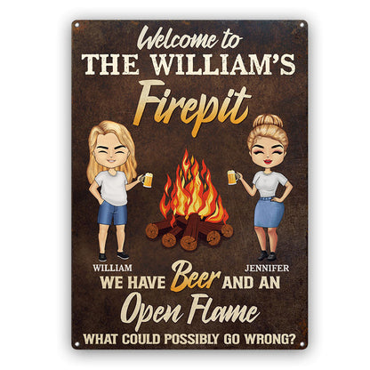 Camping Fire Pit Couple Welcome We Have Beer - Personalized Custom Classic Metal Signs