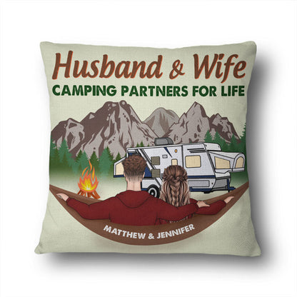 Husband & Wife Camping Partners For Life - Gift For Couples - Personalized Custom Pillow
