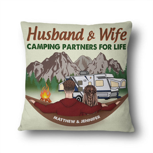 Husband & Wife Camping Partners For Life - Gift For Couples - Personalized Custom Pillow
