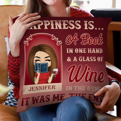 Chibi Girl A Book In One Hand & A Glass Of Wine In The Other - Personalized Custom Pillow