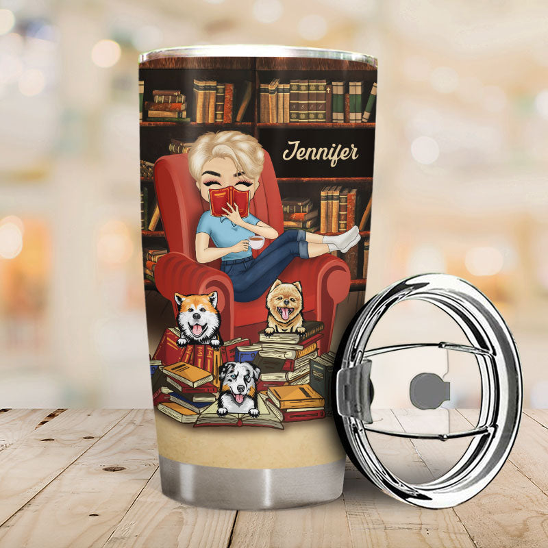 Chibi Girl A Book In My Hand & Dogs By My Side - Personalized Custom Tumbler