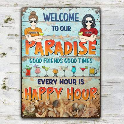 Couple Welcome To Our Paradise Husband Wife - Backyard Sign - Personalized Custom Classic Metal Signs