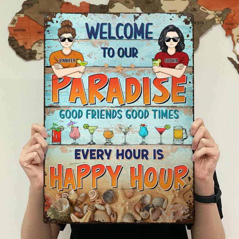 Couple Welcome To Our Paradise Husband Wife - Backyard Sign - Personalized Custom Classic Metal Signs