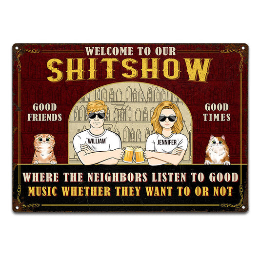 Couple Where The Neighbors Listen To Good Music - Cat Lovers Gifts - Personalized Custom Classic Metal Signs