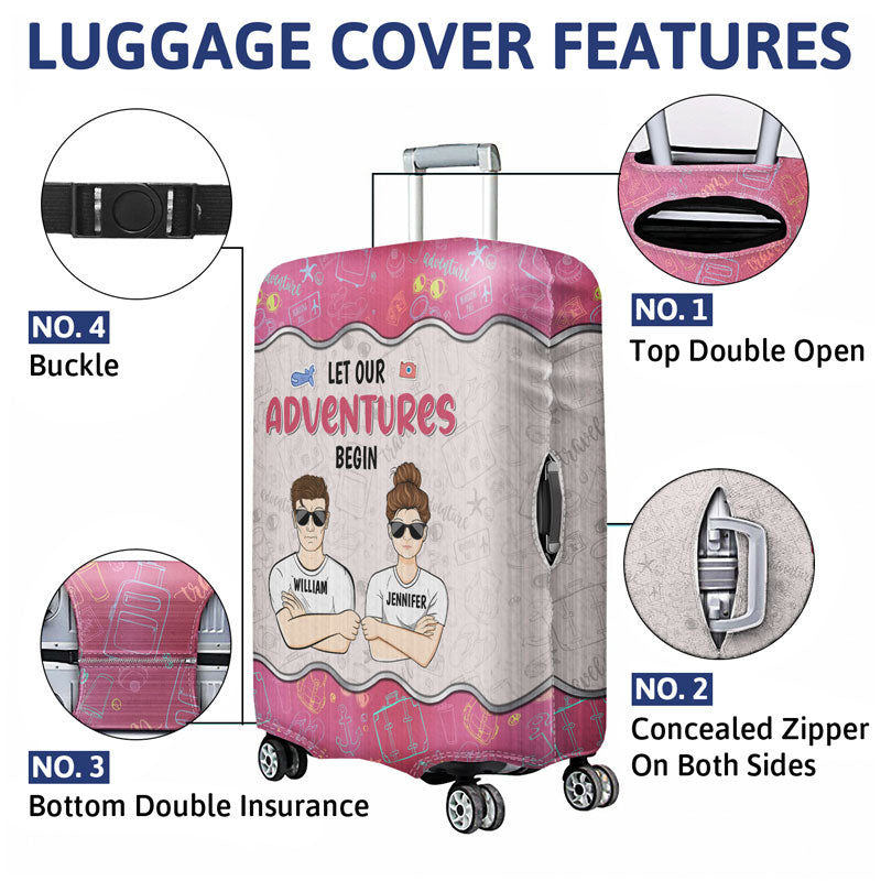 Traveling Family Let Our Adventures Begin - Gift For Couple - Personalized Custom Luggage Cover