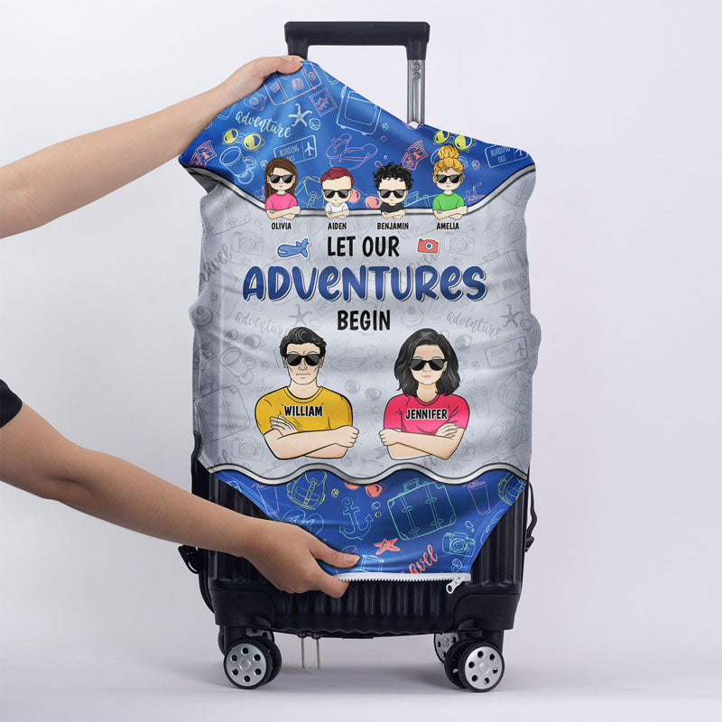 Traveling Family Let Our Adventures Begin - Gift For Couple - Personalized Custom Luggage Cover