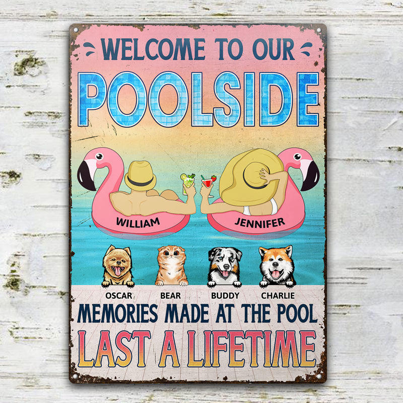 Dog Lovers Memories Made At The Pool Last A Lifetime - Gift For Couples - Personalized Custom Classic Metal Signs