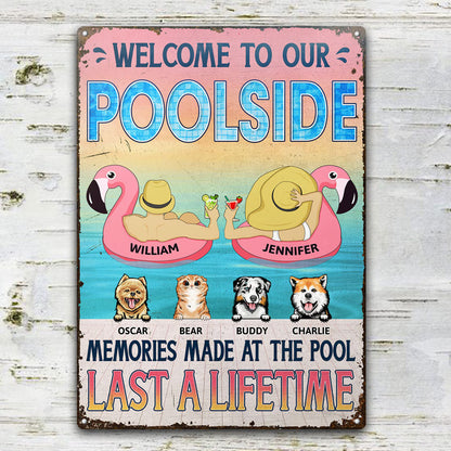 Dog Lovers Memories Made At The Pool Last A Lifetime - Gift For Couples - Personalized Custom Classic Metal Signs