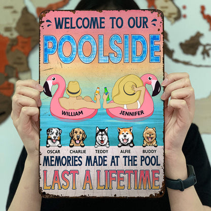 Dog Lovers Memories Made At The Pool Last A Lifetime - Gift For Couples - Personalized Custom Classic Metal Signs