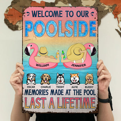 Dog Lovers Memories Made At The Pool Last A Lifetime - Gift For Couples - Personalized Custom Classic Metal Signs