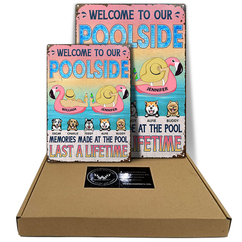 Dog Lovers Memories Made At The Pool Last A Lifetime - Gift For Couples - Personalized Custom Classic Metal Signs