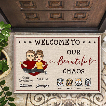 Dog Cat Lovers Welcome To Our Beautiful Chaos Couple Husband Wife - Gift For Couples - Personalized Custom Doormat