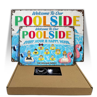 Family Pool Every Hour Is Happy Hour Husband Wife - Gift For Couples - Personalized Custom Classic Metal Signs
