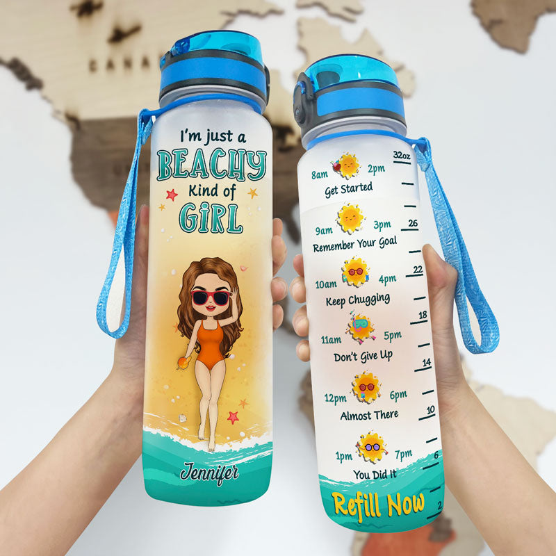 Chibi Girl Just A Beachy Kind Of Girl - Gift For Beach Lovers - Personalized Custom Water Bottle Tracker